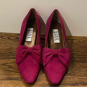 Nine West New Pink Fuchsia Suede Bow Tie Pumps 6.5 - 7